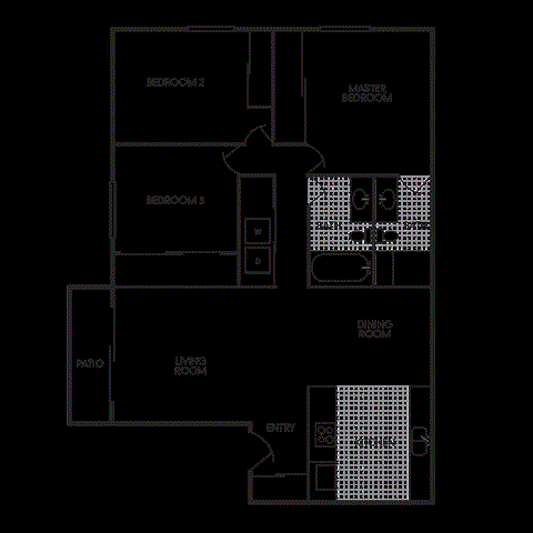 Floor plan for 3 beds, 1.5 baths, 1185 sqft